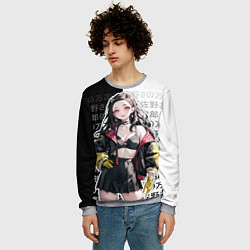 Свитшот мужской Стильная Незуко из аниме - иероглифы, цвет: 3D-меланж — фото 2