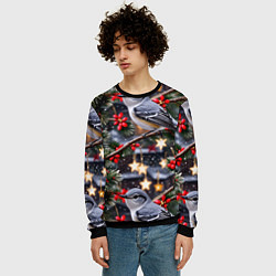 Свитшот мужской Рождественская птица пересмешник, цвет: 3D-черный — фото 2