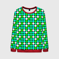 Свитшот мужской Зелёные и белые квадраты, цвет: 3D-красный