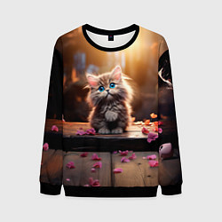 Свитшот мужской Милый котенок 14 февраля, цвет: 3D-черный