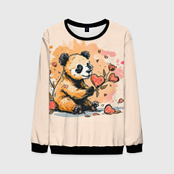 Свитшот мужской Милая панда с сердечком и цветами, цвет: 3D-черный