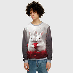 Свитшот мужской Белые кролики с сердцем, цвет: 3D-меланж — фото 2