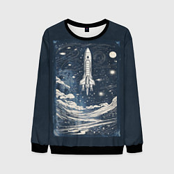 Свитшот мужской Винтажный постер космос титан ракета, цвет: 3D-черный
