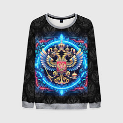 Свитшот мужской Яркий неоновый герб России, цвет: 3D-меланж