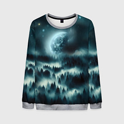 Свитшот мужской Луна и туман в лесу, цвет: 3D-меланж