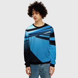 Свитшот мужской Черная и синяя абстракция в виде волн, цвет: 3D-черный — фото 2