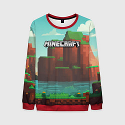 Свитшот мужской Minecraft logo горы и озеро, цвет: 3D-красный