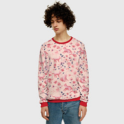 Свитшот мужской Розовый паттерн с цветами и котиками, цвет: 3D-красный — фото 2