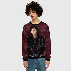 Свитшот мужской Michael Jackson на бордовом фоне, цвет: 3D-черный — фото 2