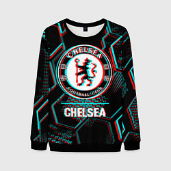 Свитшот мужской Chelsea FC в стиле glitch на темном фоне, цвет: 3D-черный