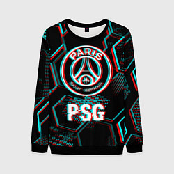 Свитшот мужской PSG FC в стиле glitch на темном фоне, цвет: 3D-черный