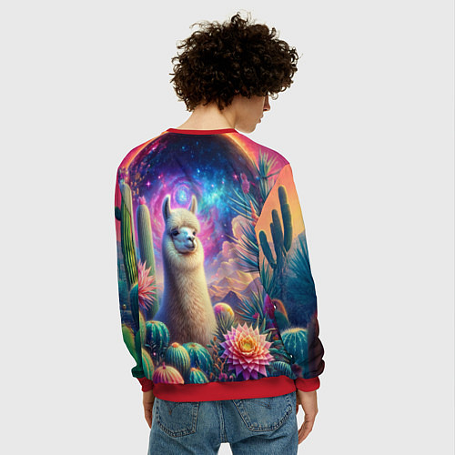 Мужской свитшот Альпака в кактусах и портал / 3D-Красный – фото 4