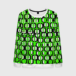 Свитшот мужской Техно узор из шестиугольников зелёный, цвет: 3D-белый