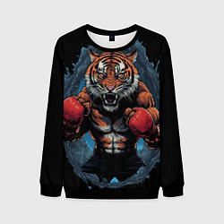 Свитшот мужской Муай - Тай тигр в стойке боевые искусства, цвет: 3D-черный