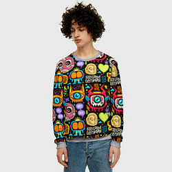 Свитшот мужской Feel good every day motivation monsters pattern, цвет: 3D-меланж — фото 2