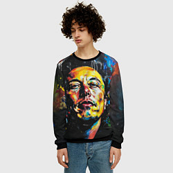 Свитшот мужской Граффити портрет Илона Маска, цвет: 3D-черный — фото 2