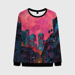 Свитшот мужской Абстрактный город в неоновых цветах, цвет: 3D-черный