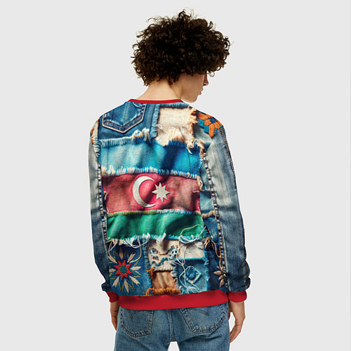 Мужской свитшот Пэчворк джинсы в Азербайджане / 3D-Красный – фото 4
