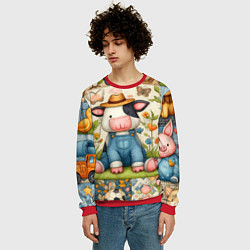 Свитшот мужской Прикольный телёнок и его друзья - пэчворк, цвет: 3D-красный — фото 2
