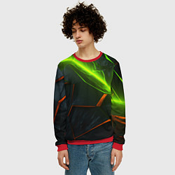 Свитшот мужской Green neon abstract geometry, цвет: 3D-красный — фото 2