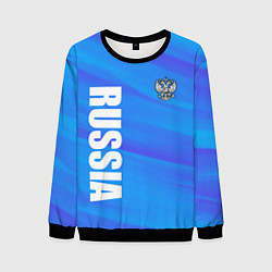 Свитшот мужской Россия - синие волны, цвет: 3D-черный