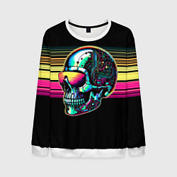 Свитшот мужской Cyber skull - ai art fantasy, цвет: 3D-белый