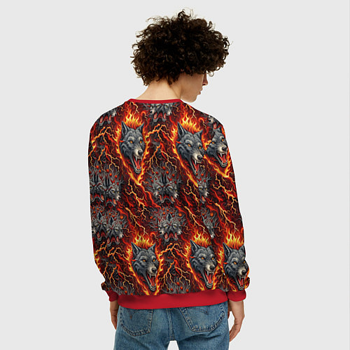 Мужской свитшот Волки эпичный паттерн / 3D-Красный – фото 4