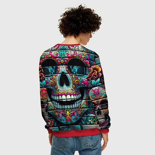 Мужской свитшот Cool skull - graffiti ai art / 3D-Красный – фото 4