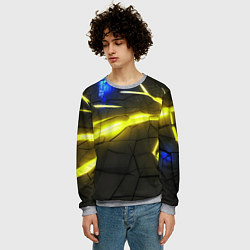 Свитшот мужской Желтый на черном неон из разлома плит, цвет: 3D-меланж — фото 2
