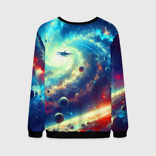 Мужской свитшот Полёт к далёкой галактике - нейросеть / 3D-Черный – фото 2