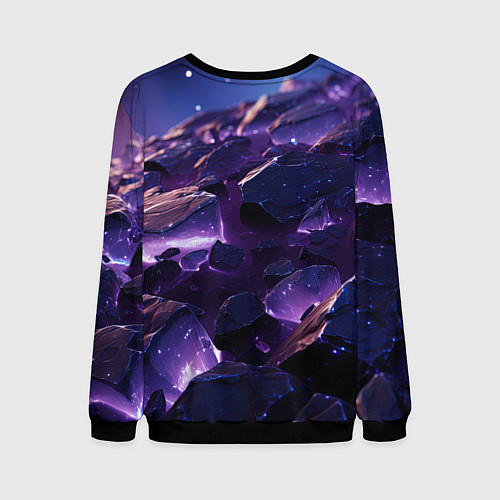 Мужской свитшот Фиолетовые неоновые камни со светом / 3D-Черный – фото 2