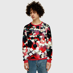 Свитшот мужской Черно-белые блоки в красном тумане, цвет: 3D-красный — фото 2