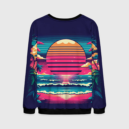 Мужской свитшот Закат на пляже vaporwave / 3D-Черный – фото 2
