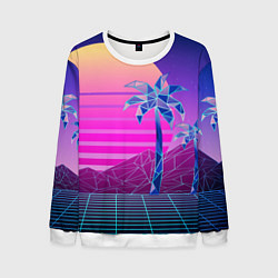 Свитшот мужской Vaporwave неоновые горы и пальмы, цвет: 3D-белый