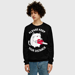 Свитшот мужской Белый кот с электропилой, цвет: 3D-черный — фото 2