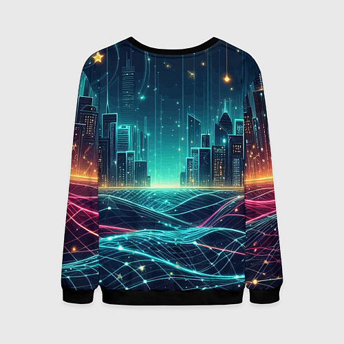 Мужской свитшот Metropolis - vaporwave neon glow / 3D-Черный – фото 2
