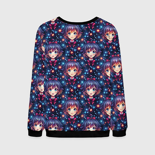 Мужской свитшот Аниме девочка с бантиком на голове / 3D-Черный – фото 2