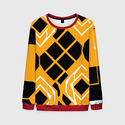 Мужской свитшот Чёрные квадраты и белые полосы на оранжевом фоне