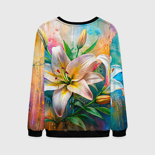 Мужской свитшот Лилии абстракция гранж / 3D-Черный – фото 2