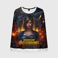Свитшот мужской Женский PUBG девушка в огне, цвет: 3D-белый