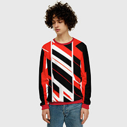 Свитшот мужской Black and red stripes on a white background, цвет: 3D-красный — фото 2