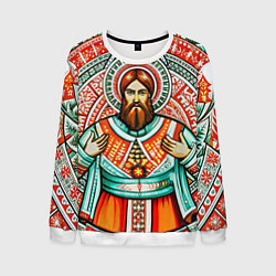 Свитшот мужской Русский богатырь в славянском стиле, цвет: 3D-белый