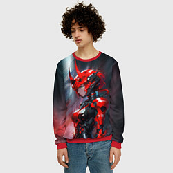 Свитшот мужской Девушка в кибернетической броне с рогами, цвет: 3D-красный — фото 2