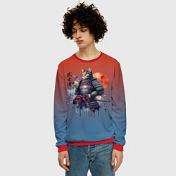 Свитшот мужской Кот самурай - бусидо, цвет: 3D-красный — фото 2