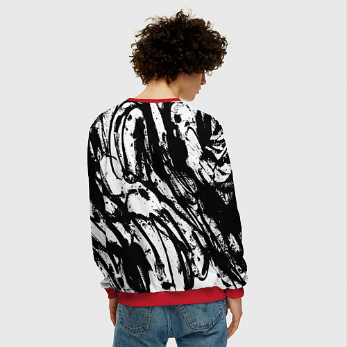 Мужской свитшот Чёрно-белая абстракция: нейросеть / 3D-Красный – фото 4