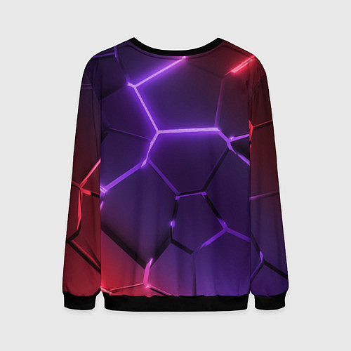 Мужской свитшот Красно-фиолетовые неоновые плиты в разломе / 3D-Черный – фото 2