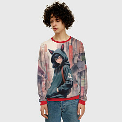 Свитшот мужской Девушка в худи с ушками, цвет: 3D-красный — фото 2