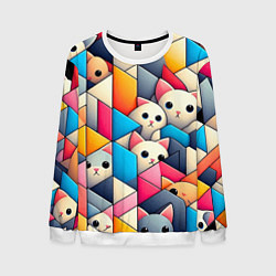 Свитшот мужской Geometric pattern with kittens - ai art, цвет: 3D-белый