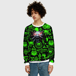 Свитшот мужской Ведьмак кислотные логотипы волк, цвет: 3D-белый — фото 2