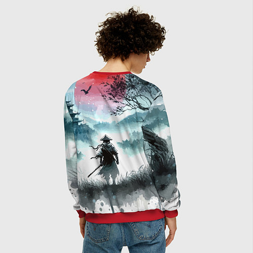 Мужской свитшот Japanese samurai - ghost of Tsushima / 3D-Красный – фото 4